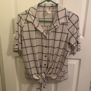 White plaid button down shirt